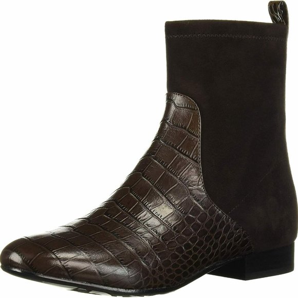 Taryn Rose Shoes - $495 Floriana Ankle Boots Espresso Brown Croc Leather and suede Flat Rain boot 9
